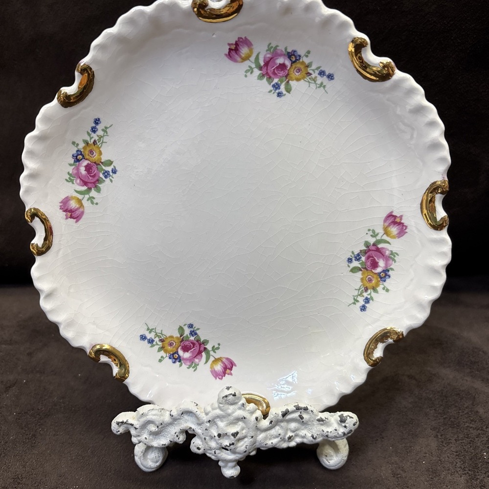 Vtg American Artwork Bread Butter Plate Pink Blue yellow Flowers By Edna Bullock